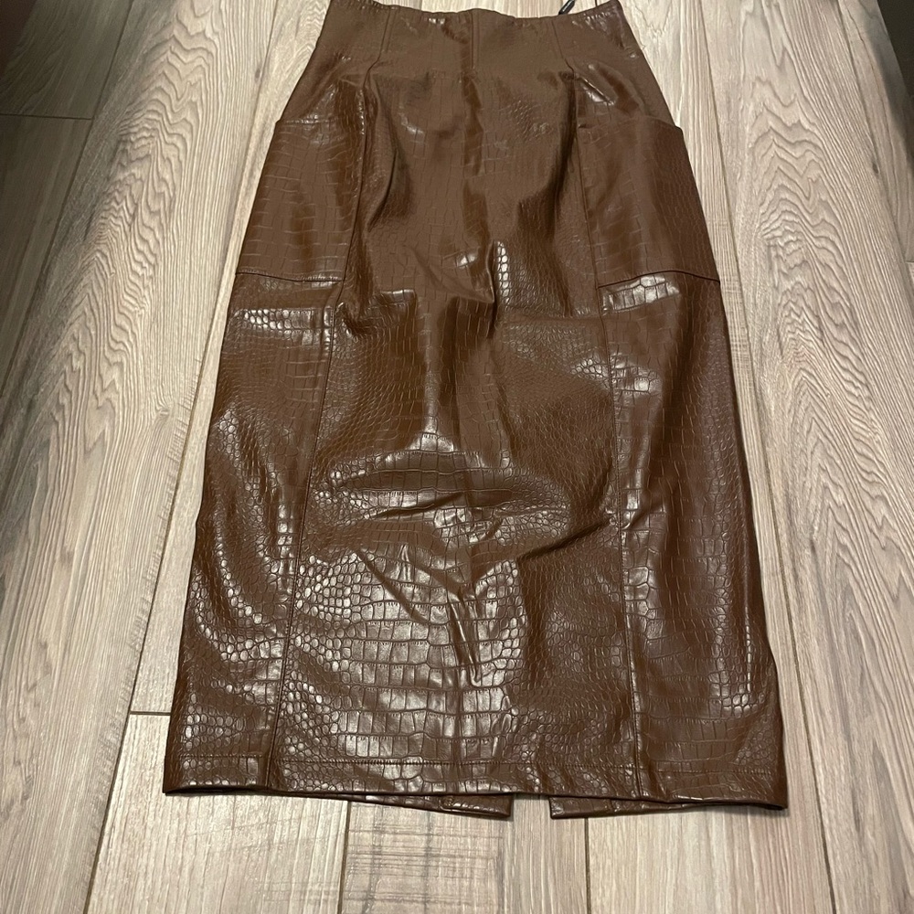 NWT Jluxlabel Chocolate Delisa MIDI Croc Skirt